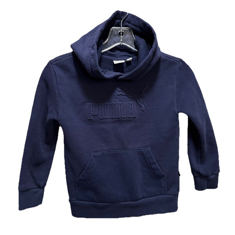 Puma‎ Navy Pullover Raised Graphic Logo Long Sleeve Hoodie Size XS (5/6)